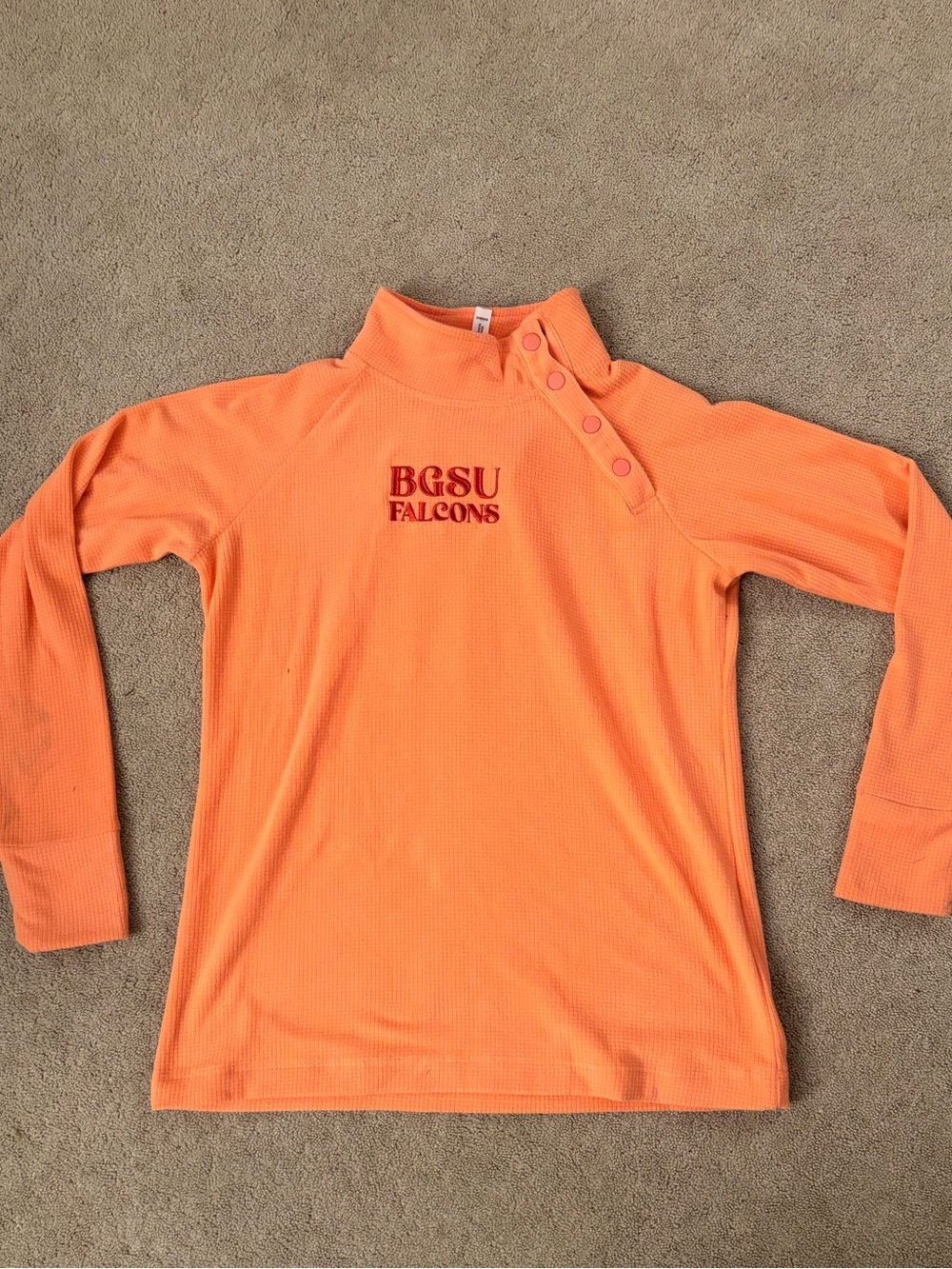 BGSU Falcons Thermal Pullover Womens Medium Coral Waffle Knit Snap Neck